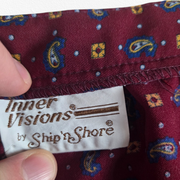 70s Vintage Burgundy Paisley Geometric Boho Retro Midi Full A-Line Skirt Size 12 - Picture 4 of 8